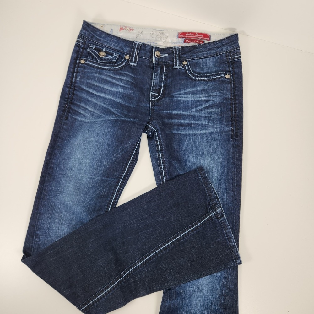 Sovage Odette Leon‎ Twisted Boot Size 29 Designer Jeans Contrast Stitch Bling
